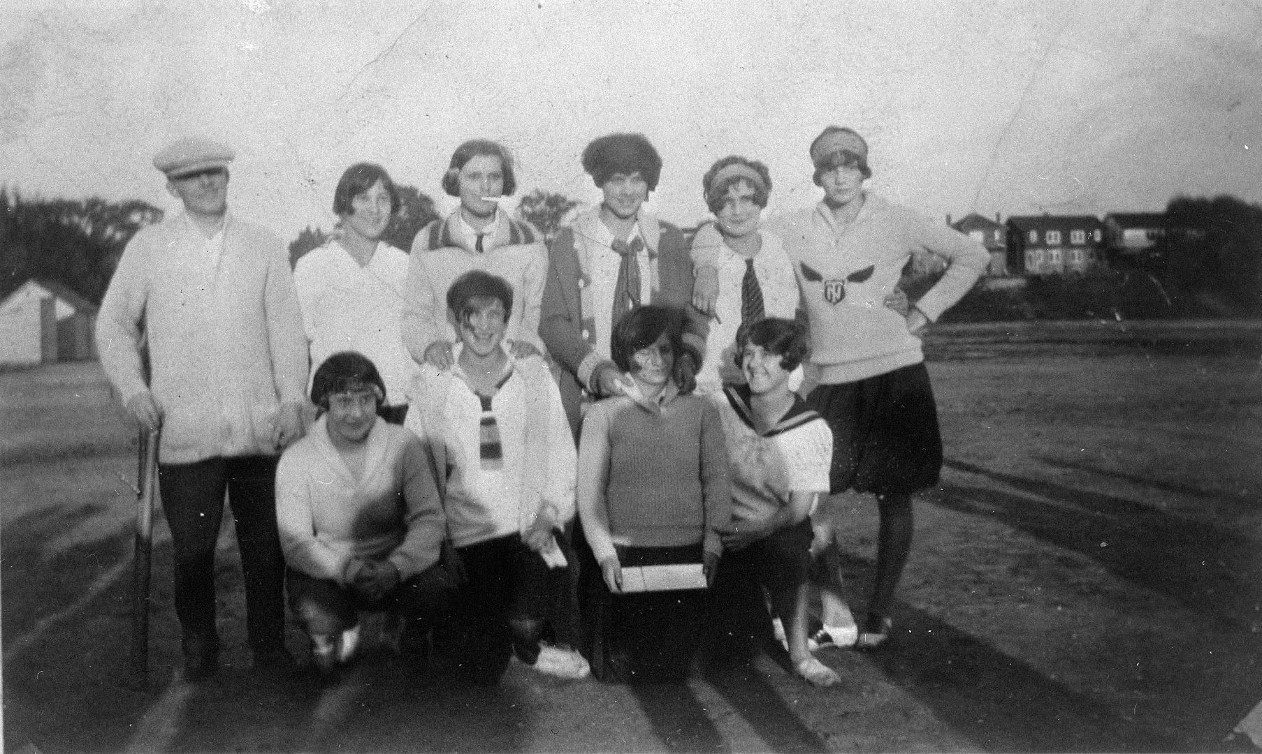 Roselawn Girls Baseball Team, in Eglinton Park. Image shows ten people in two rows posing for a ...