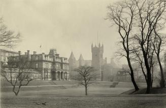 Historic photo from 1902 - Grounds of Government House (1868-1912), looking north-east to St. Andrews Presbyterian Church in King Street West