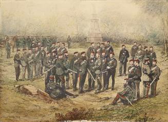 Queens Own Rifles, officers, in front of Volunteers' Monument, Queen's Park, Toronto, Ontario