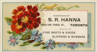 Illustration of colourful flowers and green leaves including red pansies with yellow centres an ...