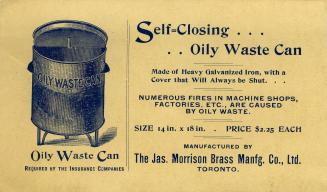 Illustration of a large metal disposal can with a self closing lid designed to hold oily waste