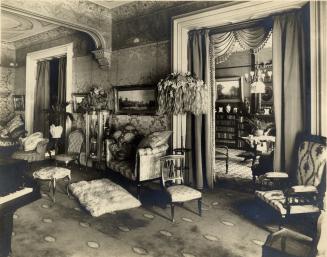 Historic photo from 1900 - Ermeleigh - interior, drawing room, looking into library in Cabbagetown