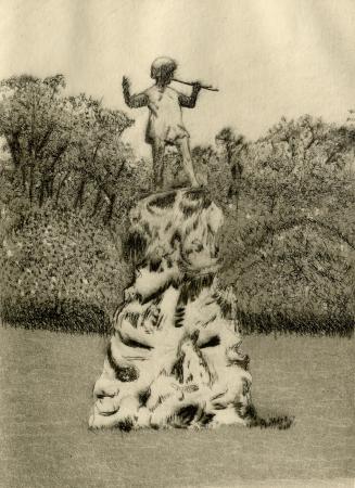 Image shows a monument for Peter Pan.