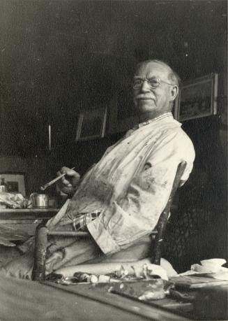 Brigden, Frederick Henry, 1871-1956, in the studio at his house, Cummer Avenue, Toronto