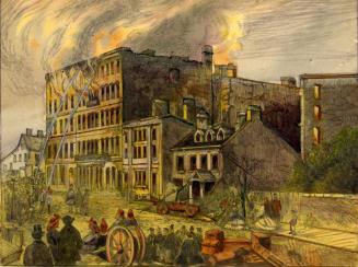 Historic photo from Saturday, November 22, 1862 - Rossin House fire - watercolour from the Canadian illustrated news, Hamilton, v.1, no. 2 in Financial District