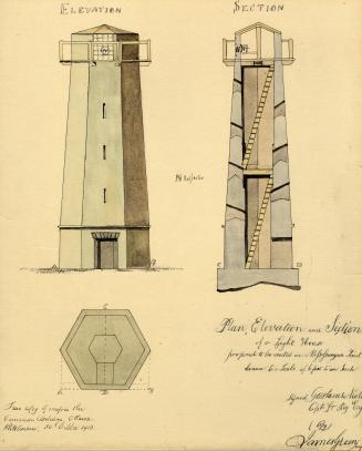 Plan, Elevation and Section of a Light House Proposed to be Erected on Mississauga Point (Niagara-on-the-Lake, Ontario), 1804