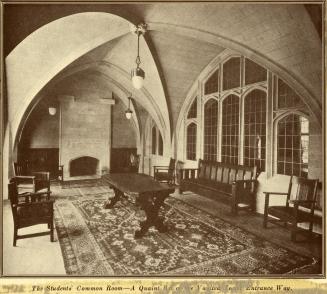 Historic photo from 1915 - Students common room in Knox College - A Quaint Bit of the Vaulted Tower Entrance Way in University of Toronto (U of T)