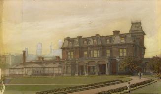 Historic photo from 1912 - Watercoloured Government House (1868-1912), looking north west in King Street West
