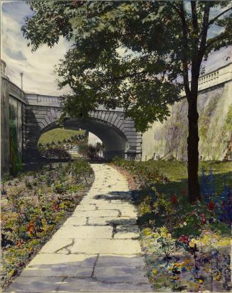 Historic photo from 1916 - Government House (1915-1937), path, under bridge betw. inner and outer courts in Don Valley Brickworks