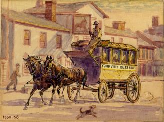 Williams Omnibus (in use 1850-1862), shown in front of Red Lion Hotel, Yonge Street, east side, north of Bloor St