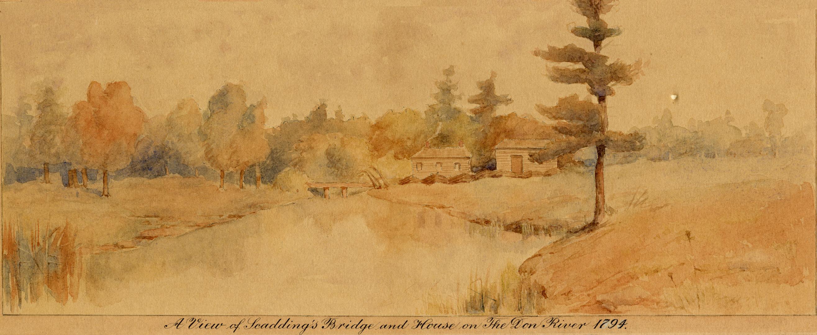A View of Scadding's Bridge and House on the Don River, Toronto