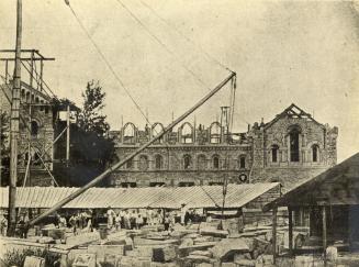 Historic photo from 1857 - Construction of the eastern part of south front of University College (designed by Frederick William Cumberland) in University of Toronto (U of T)