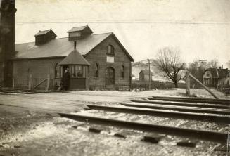 Historic photo from 1912 - Railway tracks and West Toronto Pumping station at Ellis Ave., n. of Lakeshore Blvd W. in Swansea