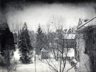 Historic photo from Wednesday, February 20, 1889 - University College, Deans house and  garden, looking w. to the back of houses on St. George in University of Toronto (U of T)