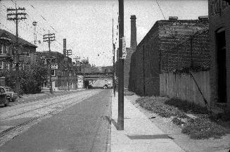 Keele St., looking north from south of Vine Avenue, showing C.P.R. bridge
