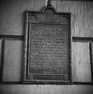 Telegraph, plaque commemorating Canada's first electric telegraph, on south St