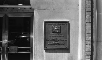 Postal Service, plaque commemorating Canada's first postage stamp, on Canada Trust Building, Yonge Street, west side, south of Adelaide St. West