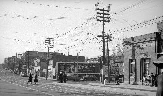 Yonge Street west side, looking south from north of Lawrence Avenue Toronto, Ontario. Image sho ...
