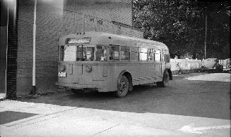 T.T.C., bus #729, at gas station, Danforth Avenue, near Donlands Avenue