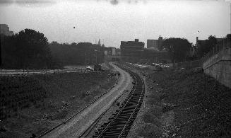 Yonge Street Subway, looking south from Aylmer Avenue overpass, during construction