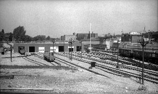 Yonge Street Subway, Davisville Yards, during construction, Toronto, Ontario. Image shows multi ...