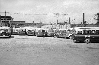 T.T.C., garage, Sherbourne Garage, Sherbourne St., northwest corner Esplanade E., looking north to Front Street East