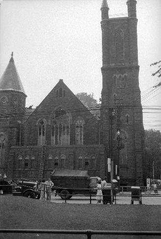 Bloor St. Presbyterian (United) Church (opened 1892), Bloor Street West, northwest corner Huron St., aftermath of fire