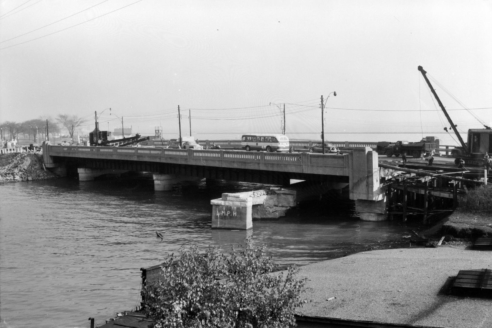 Lakeshore Boulevard W., bridge over Humber River, looking southeast
