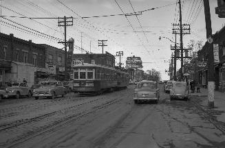 Yonge St. looking north from north of Golfdale Rd. Image shows Yonge street with a streetcar an ...