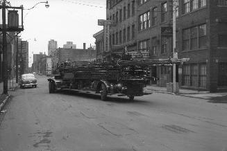 T.F.D. Aerial, on Lombard St. (just west of fire hall), looking west from west of Jarvis St