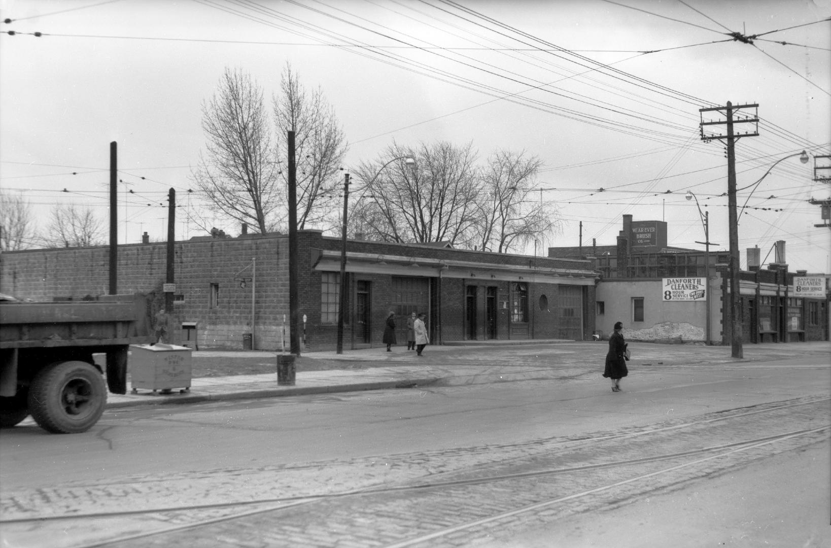 Danforth Bus Lines, garage (and terminal), Danforth Avenue, south side, between Kelvin & Luttrell Aves