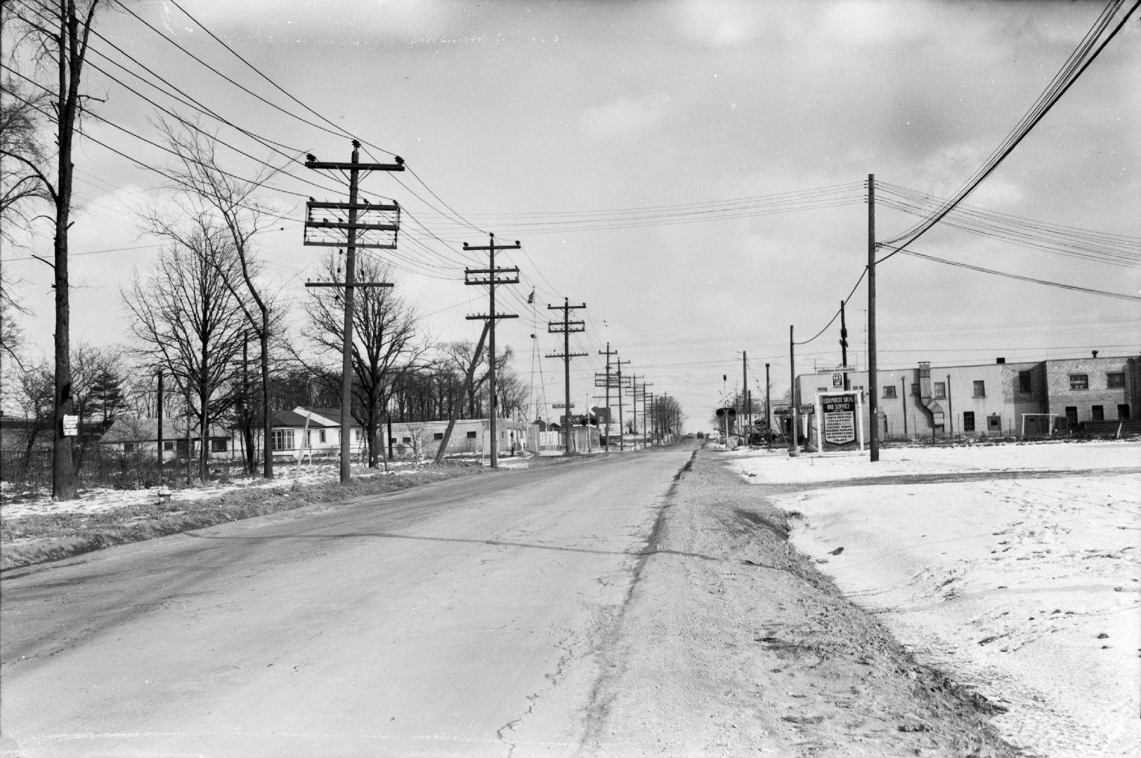 Lawrence Avenue W., looking e. across railway tracks between Benton & Caledonia Roads
