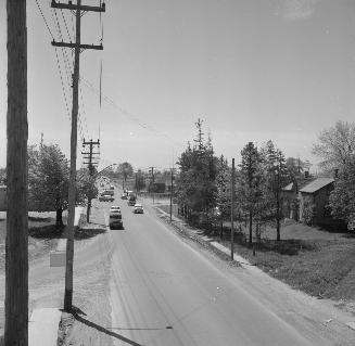 Bathurst Street, looking south from Macdonald-Cartier Freeway overpass, Toronto, Ontario. Image ...