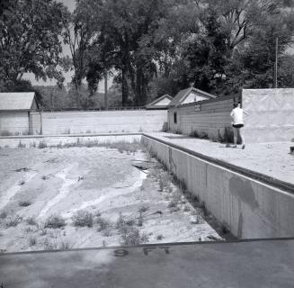 Historic photo from Tuesday, August 16, 1955 - York Mills Swimming Pool, Yonge St., e. side, s. of Mill St.; looking s.e. showing aftermath of Hurricane Hazel in Hoggs Hollow
