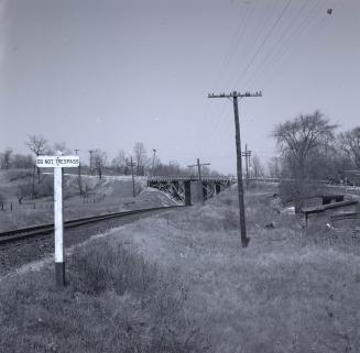 Don Mills Road., bridge over C.N.R. tracks north of forks of Don, looking east