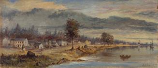 Image shows some houses and trees by the lake.