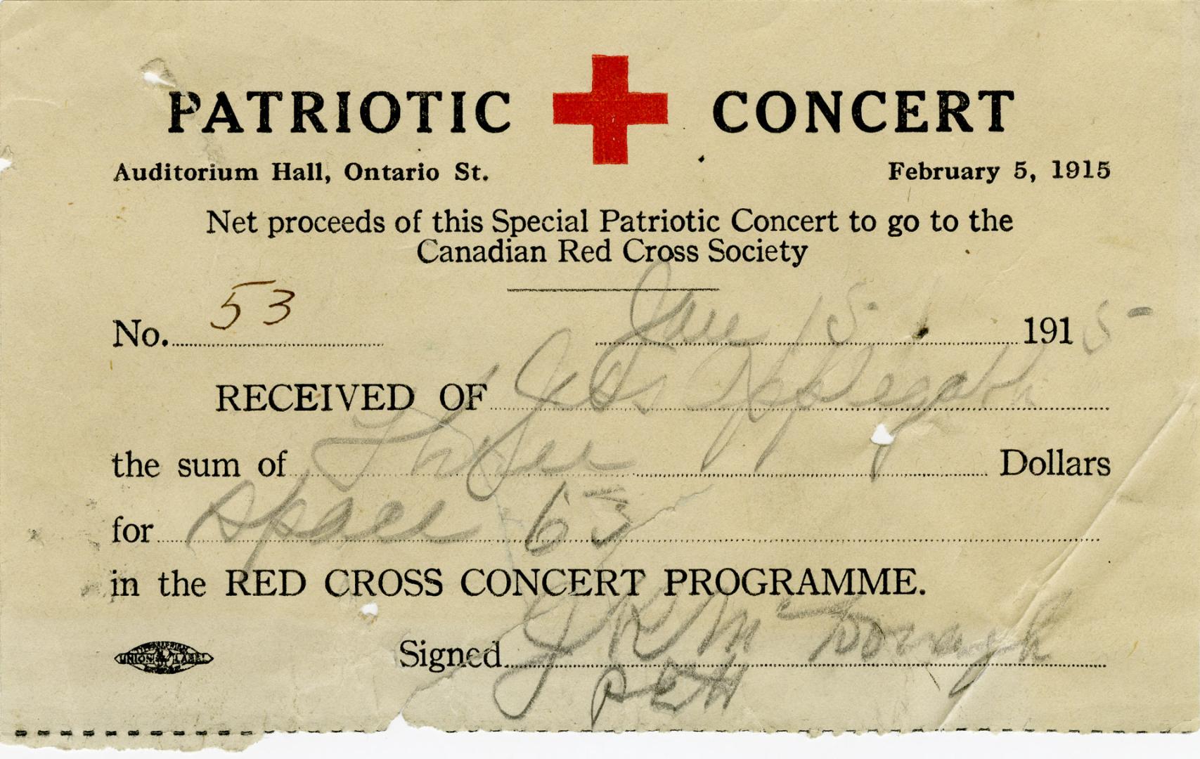 Patriotic concert, Auditorium Hall, Ontario St