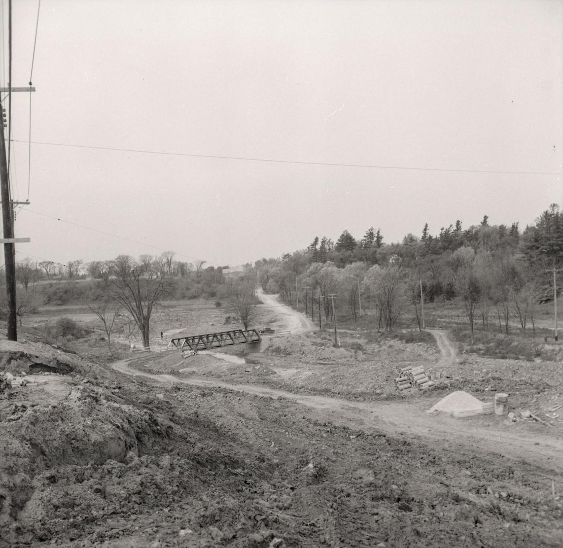 Islington Avenue, looking north to bridge over West Branch Humber River from site of Thistletown Collegiate Institute