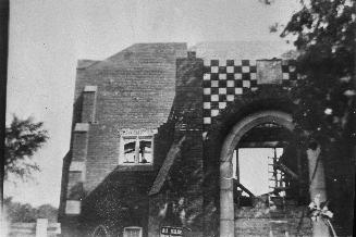 Historic photo from 1922 - St. Cuthbert's Anglican Church - tower and checkerboard entrance under construction in Leaside