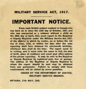 Military Service Act, 1917 : important notice