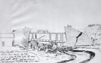 G.T.R., Black Creek bridge, after collapse, Toronto, Grey & Bruce Railway bridge in background. Toronto, Ontario