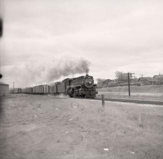 Eglinton Avenue W., looking south at railway crossing between Photography Drive & Brownville Avenue, Toronto, Ontario