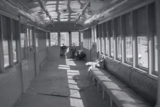 Subway car #RT. 4; Interior, at Davisville yards. Image shows an empty subway car interior with ...