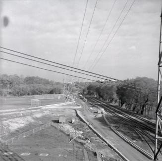 Bayview Avenue, looking north from Gerrard Street East bridge, showing construction