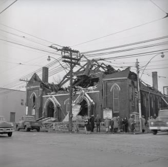 Historic photo from Saturday, November 23, 1957 - Aftermath of fire at the Wesley Methodist United Church - Dundas and Ossington in Dufferin Grove