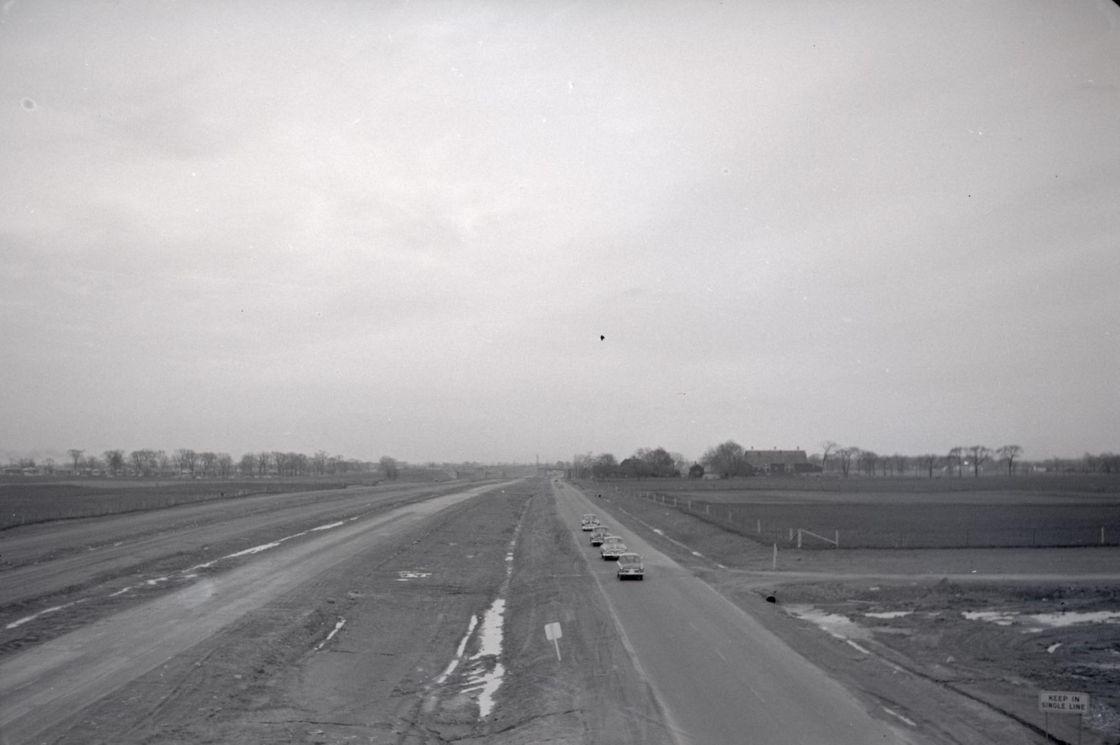 Highway 427, looking south from Burnhamthorpe Road overpass, during construction