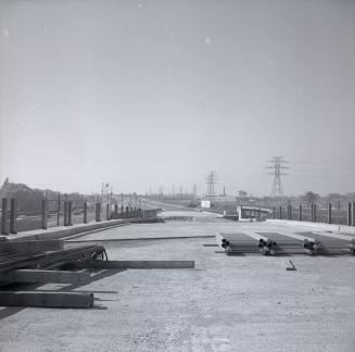Gardiner Expressway, looking west at Kingsway South, during construction