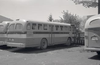 Danforth Bus Lines, bus #79 (North York Bus Lines), at garage, Danforth Avenue, south side, between Elward Boulevard & August Avenue