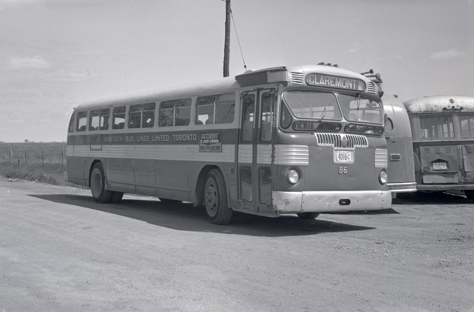 Danforth Bus Lines, bus #86, at garage, Dufferin St