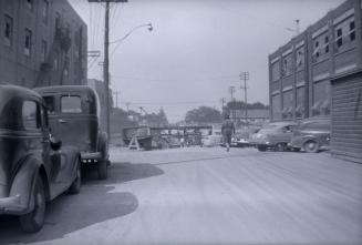 Dupont St., looking west from west of Lansdowne Avenue, during construction of subway under C.N.R. tracks